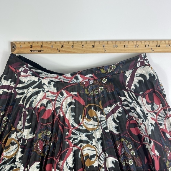 TOPSHOP Skirt Sz 6 Ramble Pleated Faux Leather Floral Midi - Picture 6 of 11